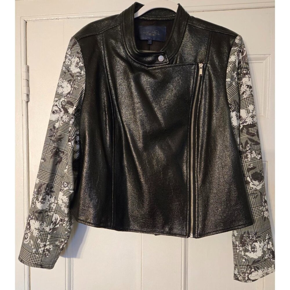 Rachel by Rachel Roy Size 1X Black Moto Jacket with Detailed Sleeve